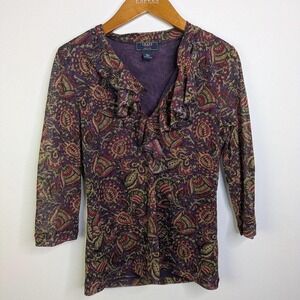 Paisley Ruffle Sheer Top Medium Y2K Office Siren